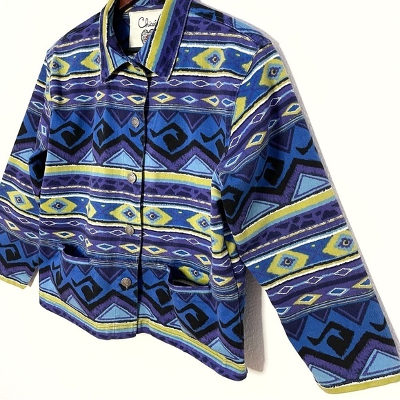 Chicos Anniversary Collection Southwestern Aztec Denim Jacket Size 2 or L - Picture 5 of 10